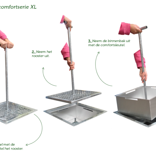 Deze tegelasbak is eenvoudig te legen met de comfortsleutel